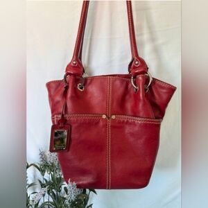 Tignanello Red Leather Bucket Shoulder Bag EUC